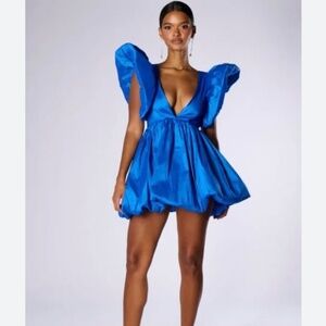 AKIRA Label Clementine Butterfly Sleeve Mini Puff Dress Blue Sz. XL